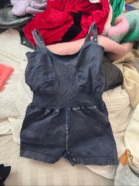 Women’s Dark Blue Athletic Ribbed Short Romper